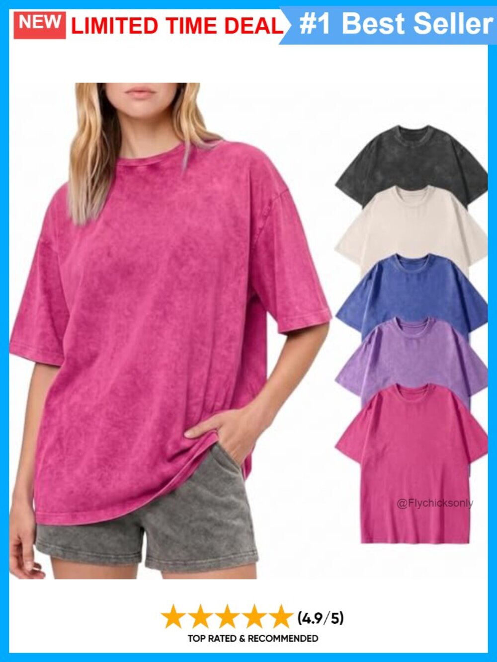 Oversized 100% Cotton Vintage Acid Wash T-Shirt Women Baggy Crewneck Gym Top